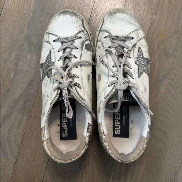 Golden Goose Authentic White Superstar Sneakers with Glitter Star Size 37 (US 7) - Picture 8 of 11